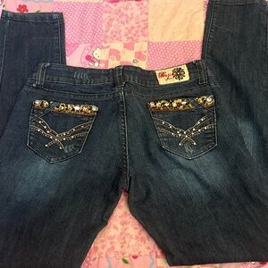 Y2K lowrise Jeans with Embellished cheetah Pockets